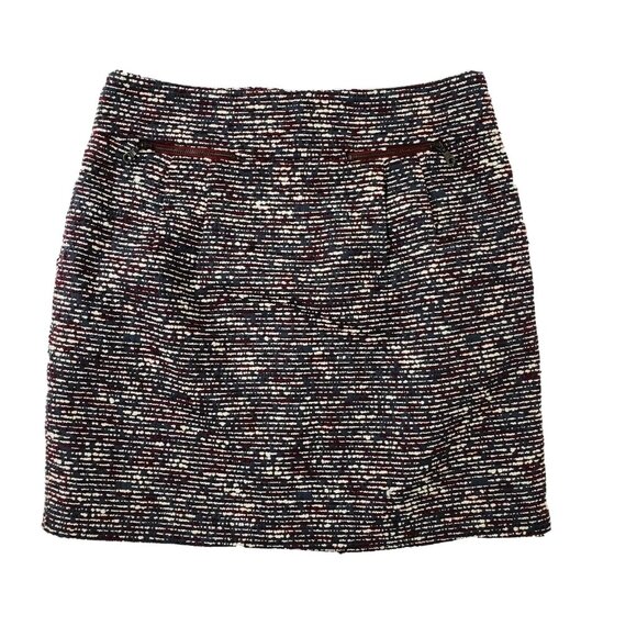 Ann Taylor Loft Pencil Skirt Womens Size 2 Red Gray Textured Zip Up w Pockets - Picture 1 of 5